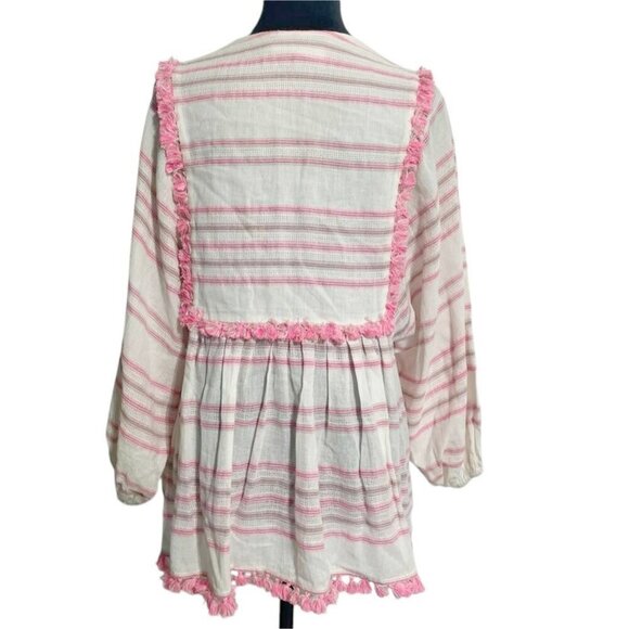 Zimmermann Size 1  Valour Stripe Blouse $480 Pink Pom Pom Tassel - Picture 6 of 9